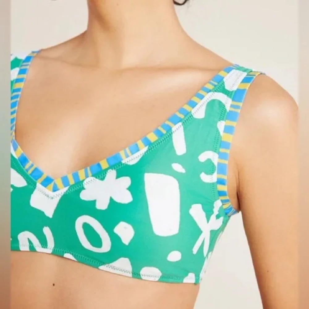 ANTHROPOLOGIE - Alja Horvat Bikini Top & Bottom - Green / White Print - S / M - Picture 4 of 13